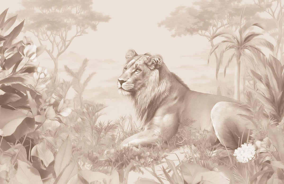 Papier peint lionceau savane sépia