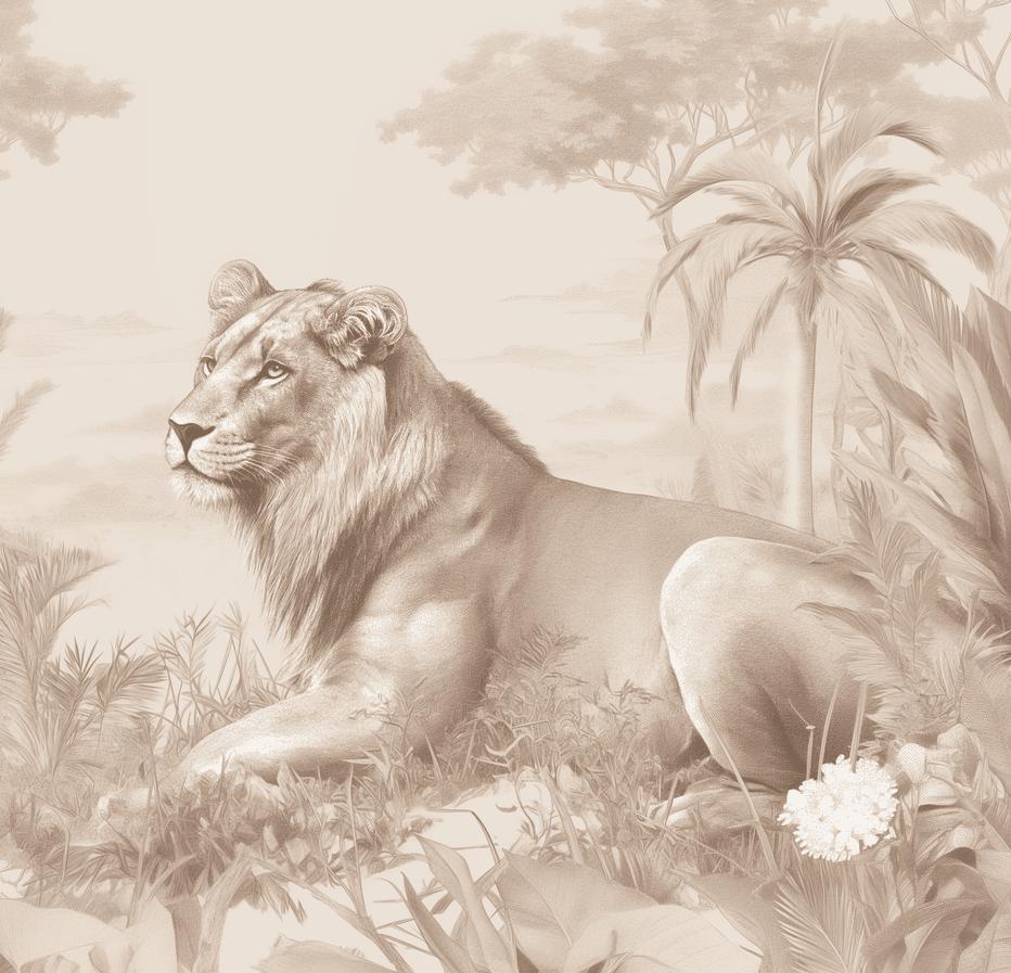 Papier peint lionceau savane sépia
