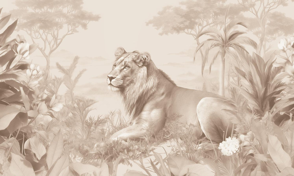 Papier peint lionceau savane sépia