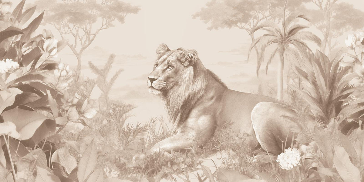 Papier peint lionceau savane sépia