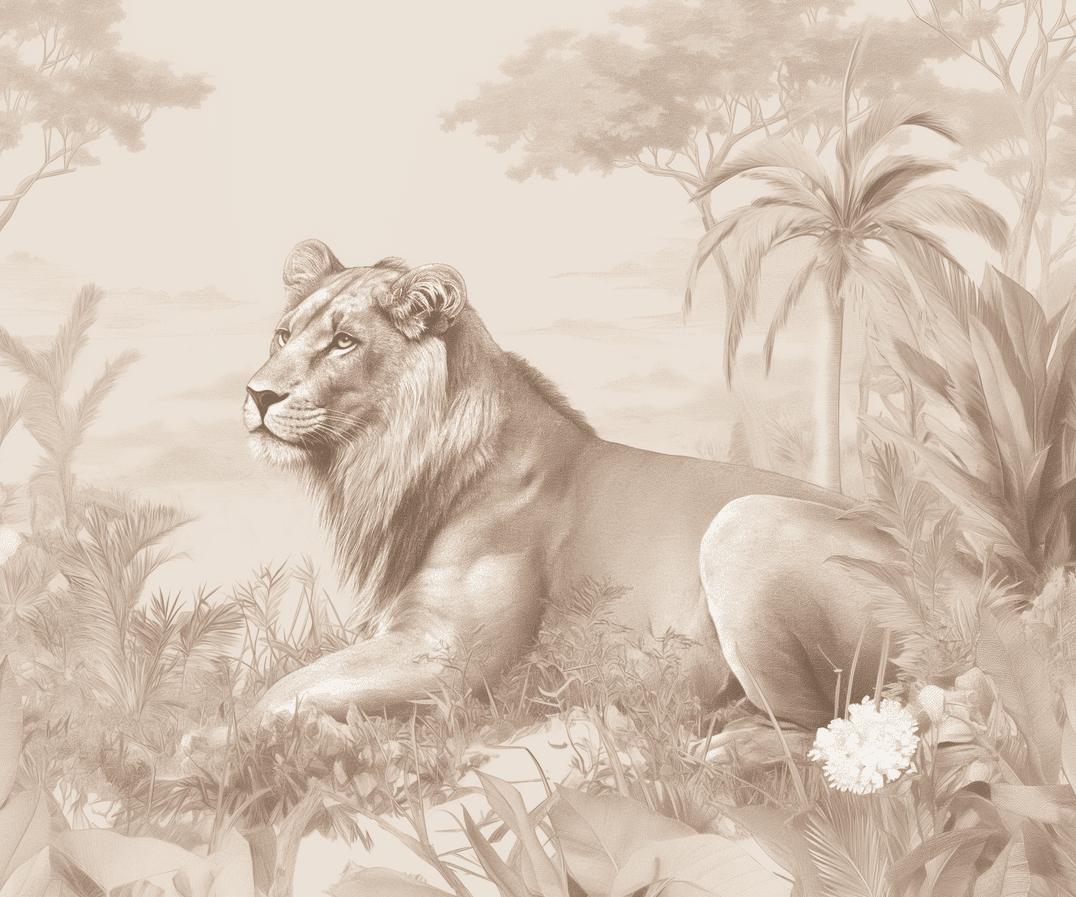 Papier peint lionceau savane sépia