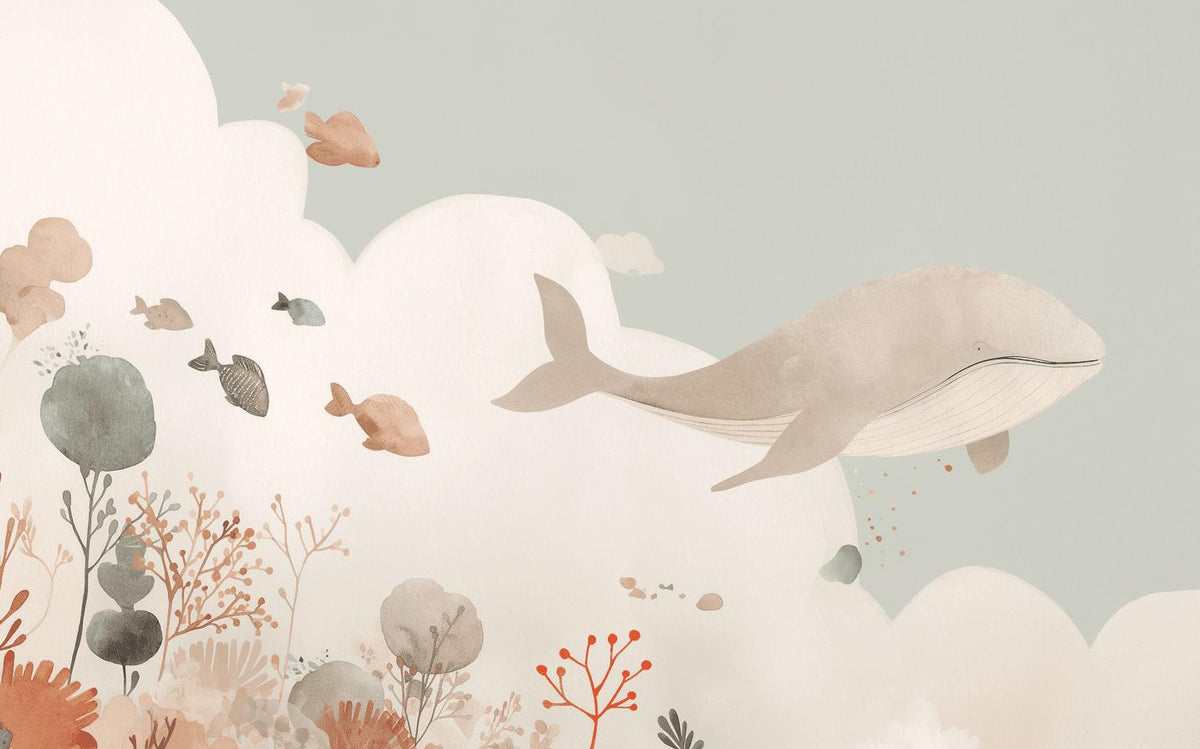 Papier peint baleine océan pastel