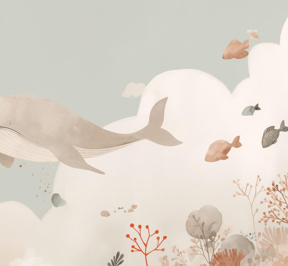 Papier peint baleine océan pastel