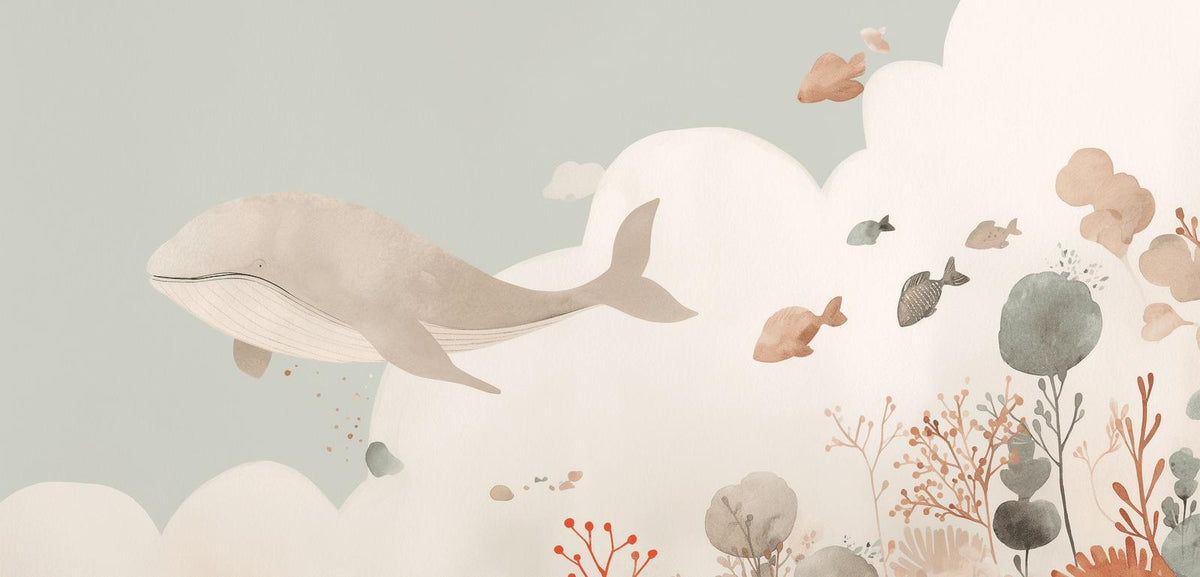 Papier peint baleine océan pastel