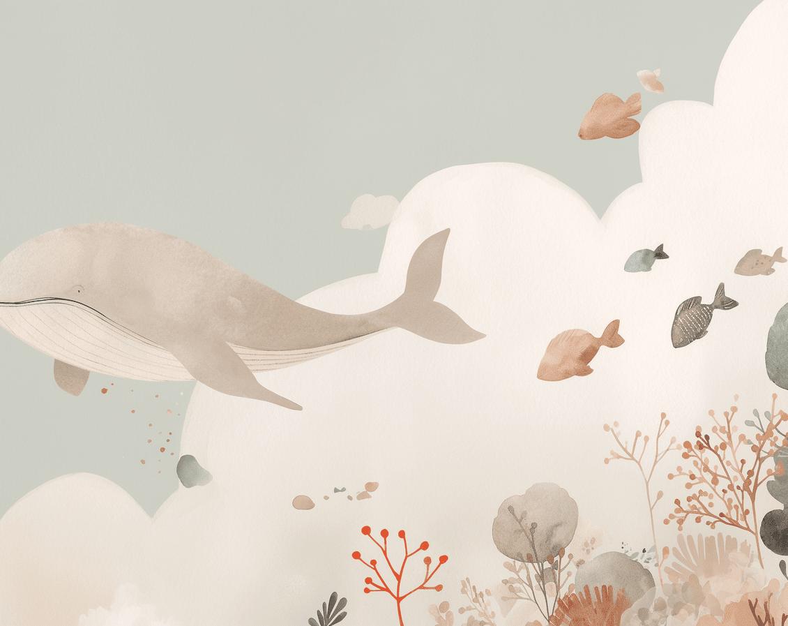 Papier peint baleine océan pastel