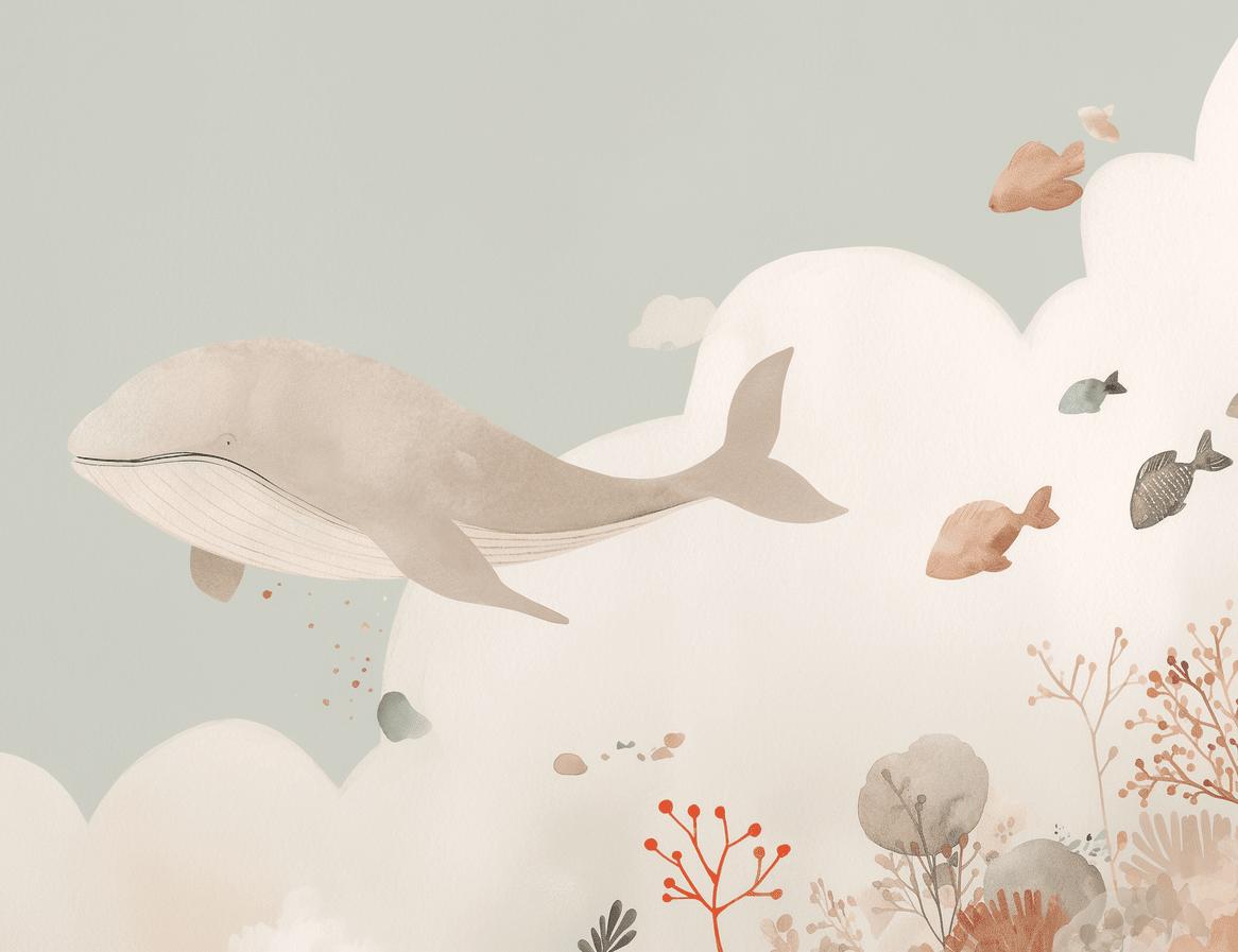Papier peint baleine océan pastel