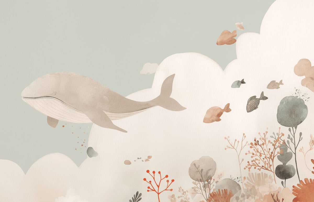 Papier peint baleine océan pastel