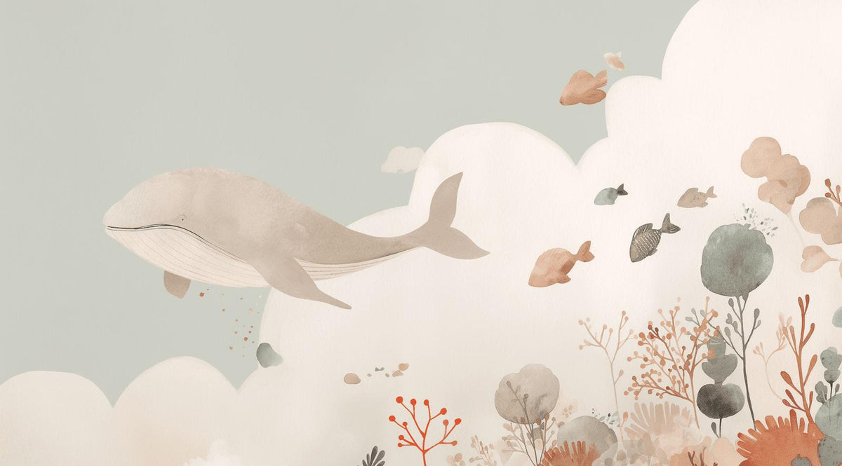 Papier peint baleine océan pastel