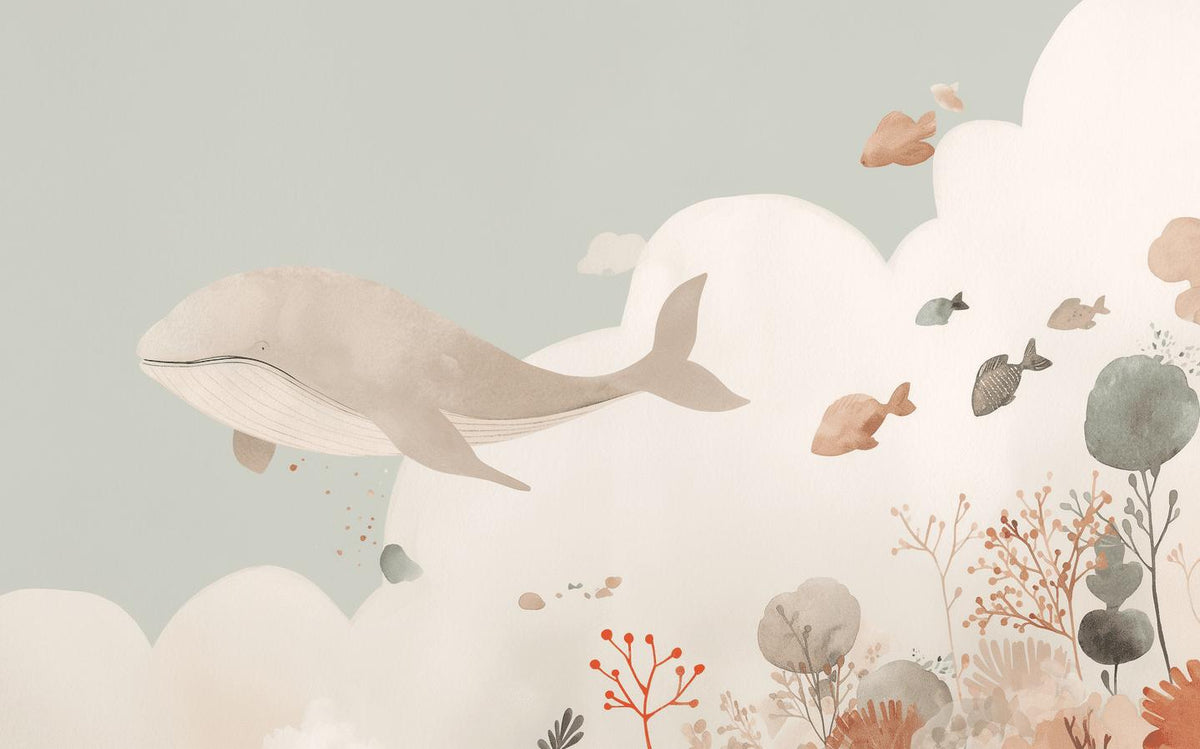 Papier peint baleine océan pastel