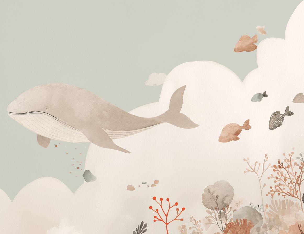 Papier peint baleine océan pastel
