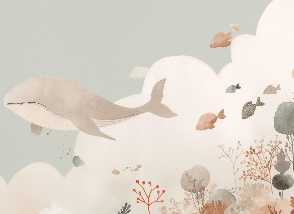 Papier peint baleine océan pastel
