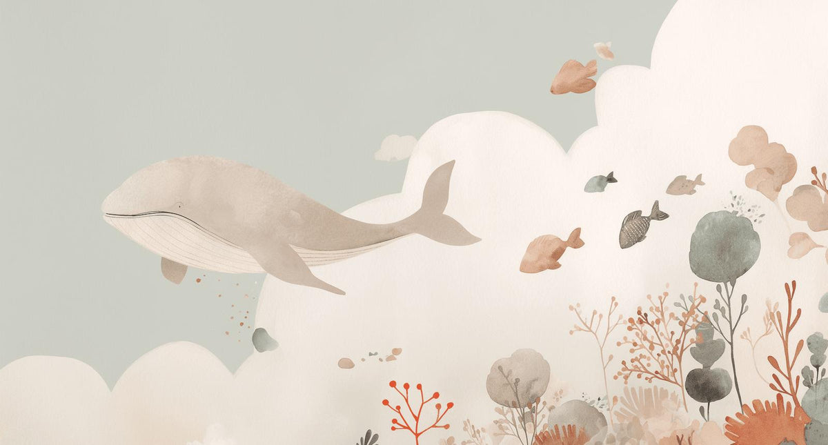 Papier peint baleine océan pastel