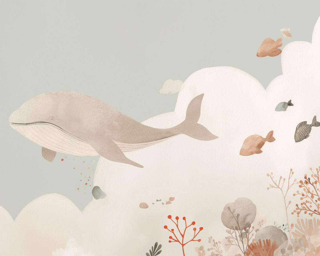 Papier peint baleine océan pastel