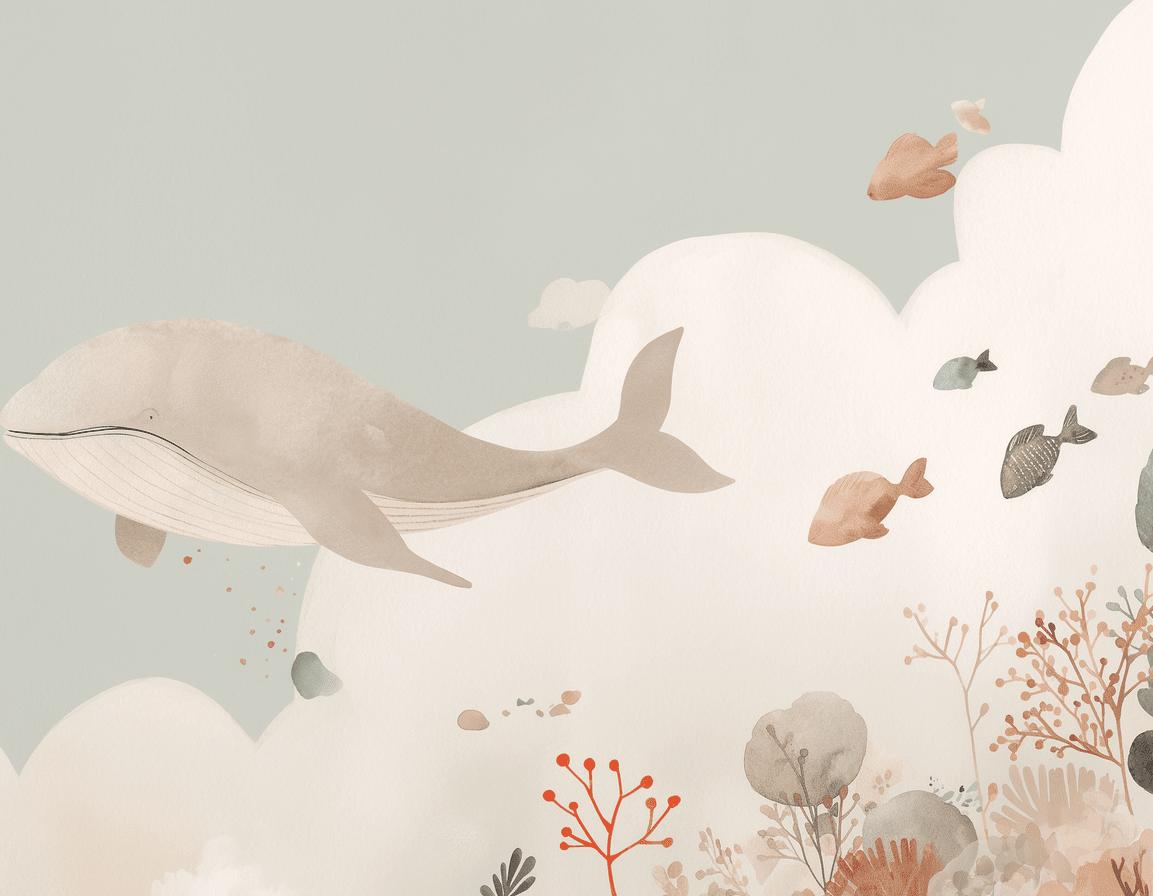 Papier peint baleine océan pastel