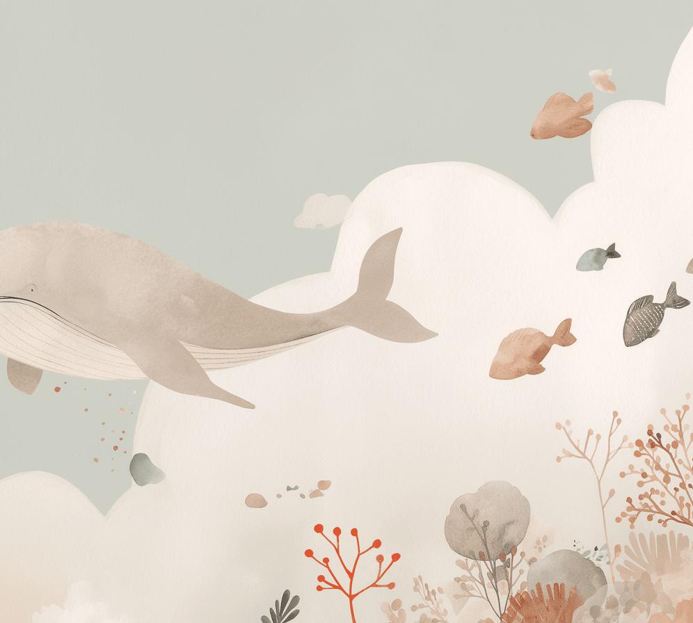 Papier peint baleine océan pastel