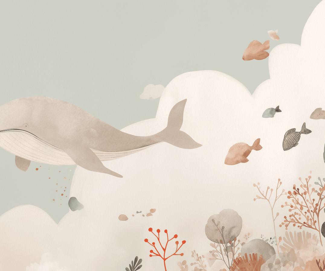 Papier peint baleine océan pastel