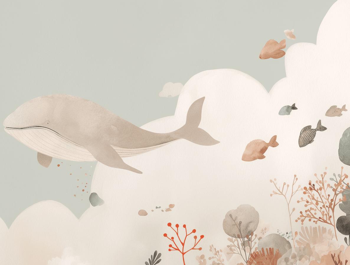 Papier peint baleine océan pastel