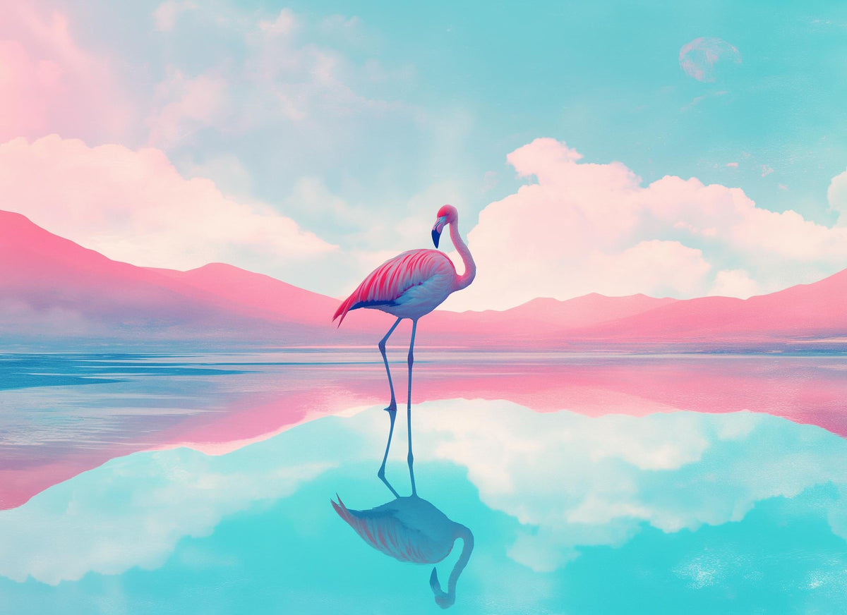 Papier peint flamant rose et montagne collage