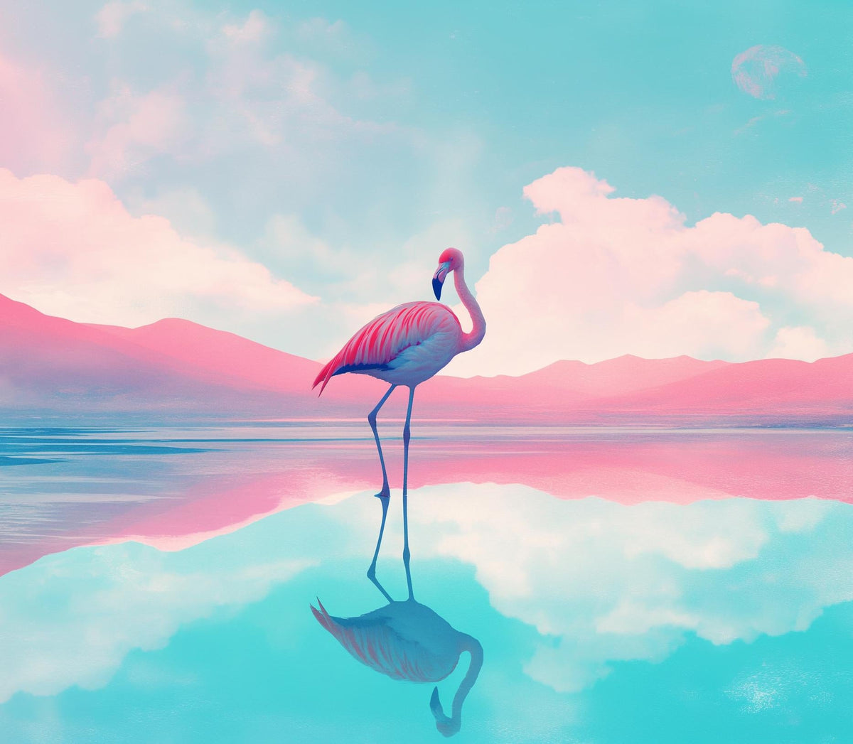 Papier peint flamant rose et montagne collage