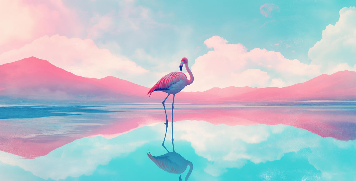 Papier peint flamant rose et montagne collage