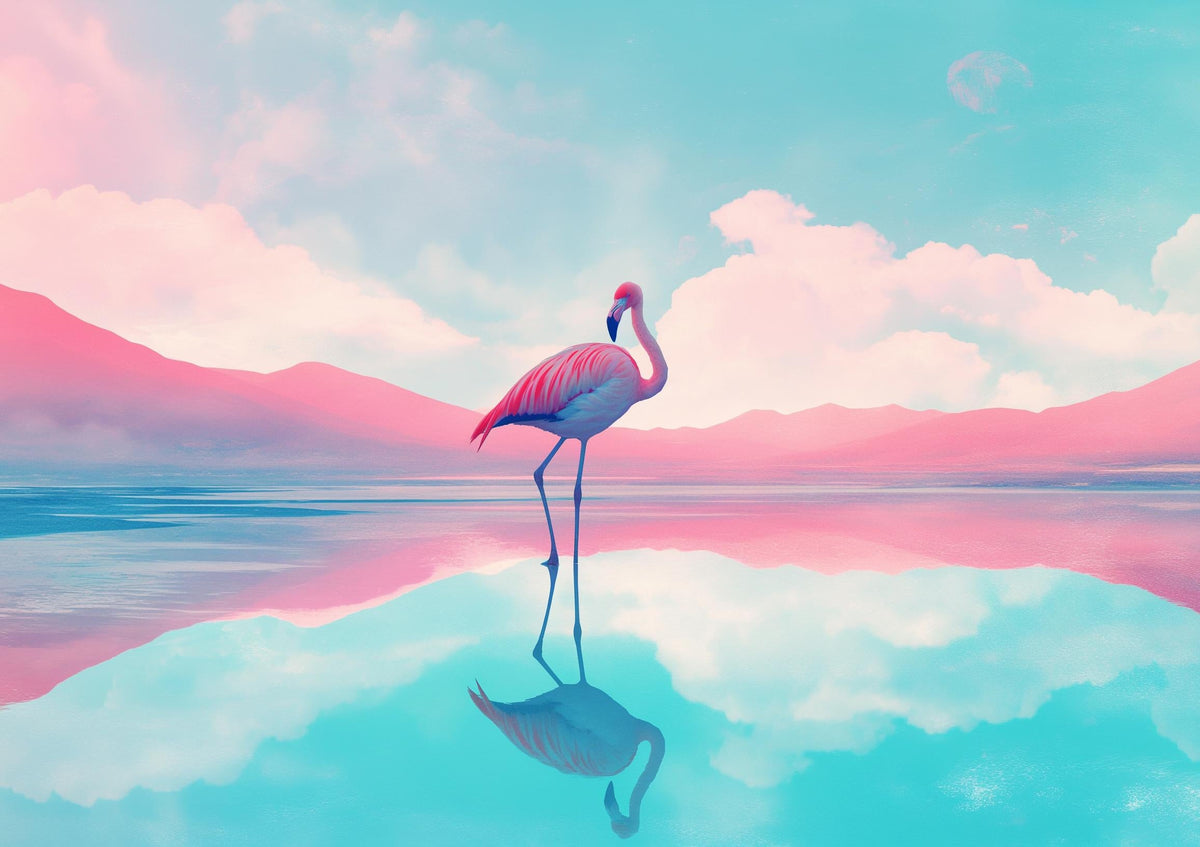 Papier peint flamant rose et montagne collage