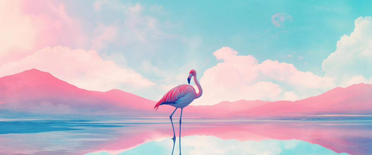 Papier peint flamant rose et montagne collage