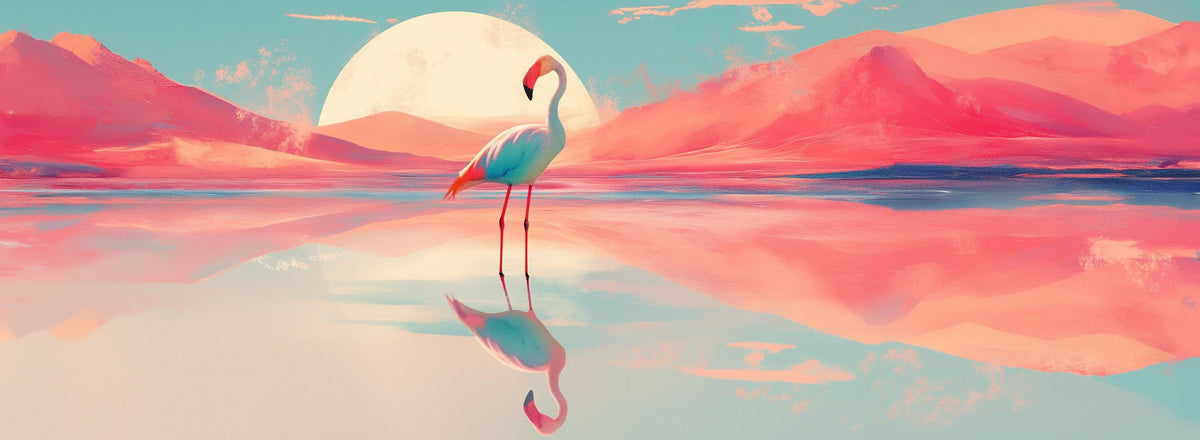 Papier peint flamant rose et soleil collage