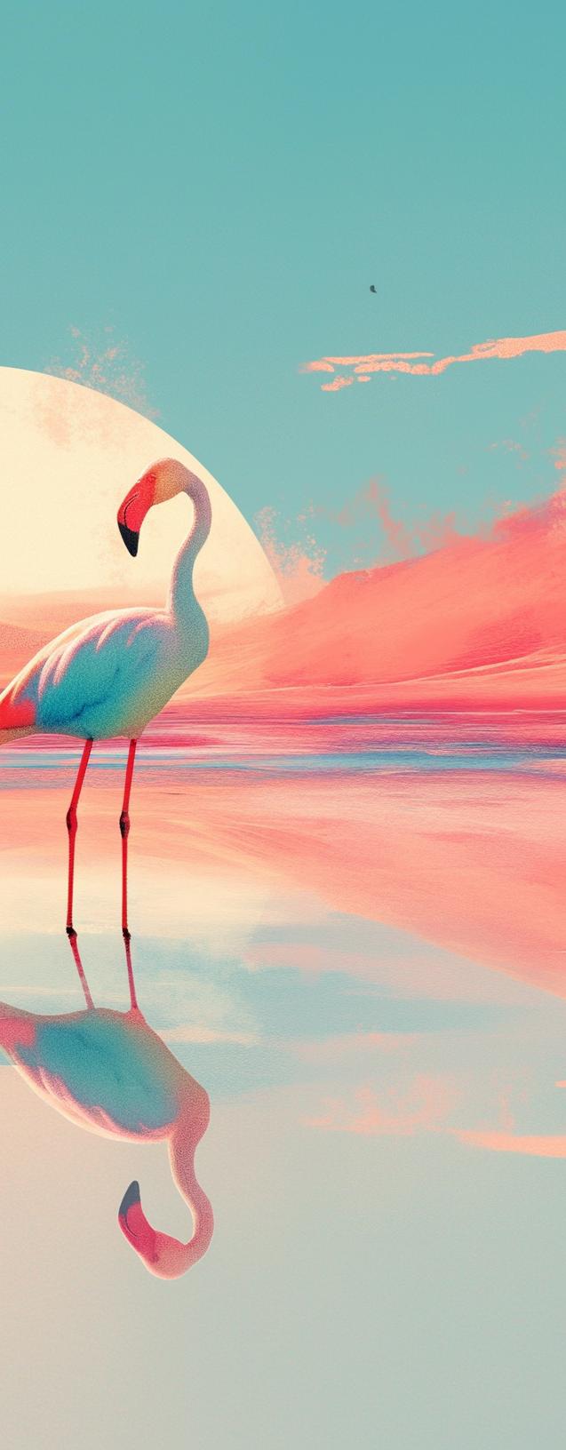 Papier peint flamant rose et soleil collage