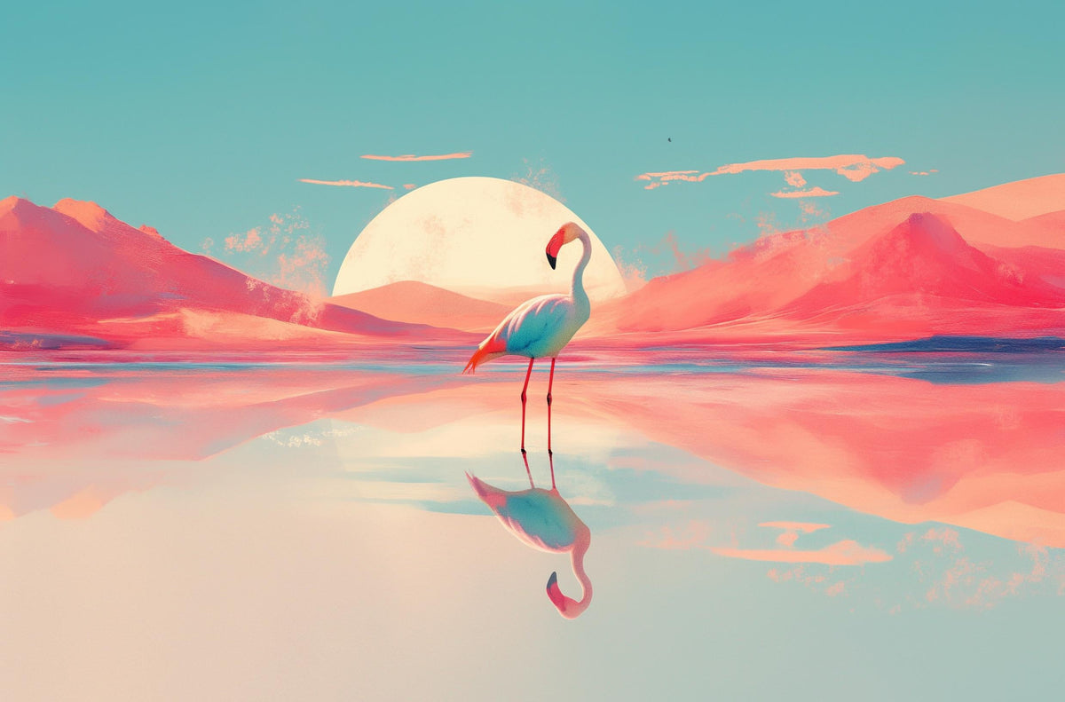 Papier peint flamant rose et soleil collage