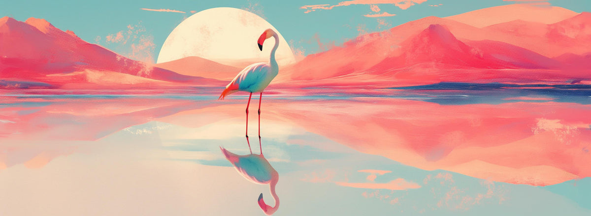 Papier peint flamant rose et soleil collage
