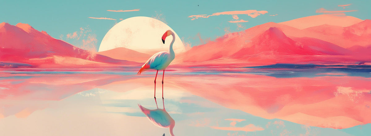 Papier peint flamant rose et soleil collage