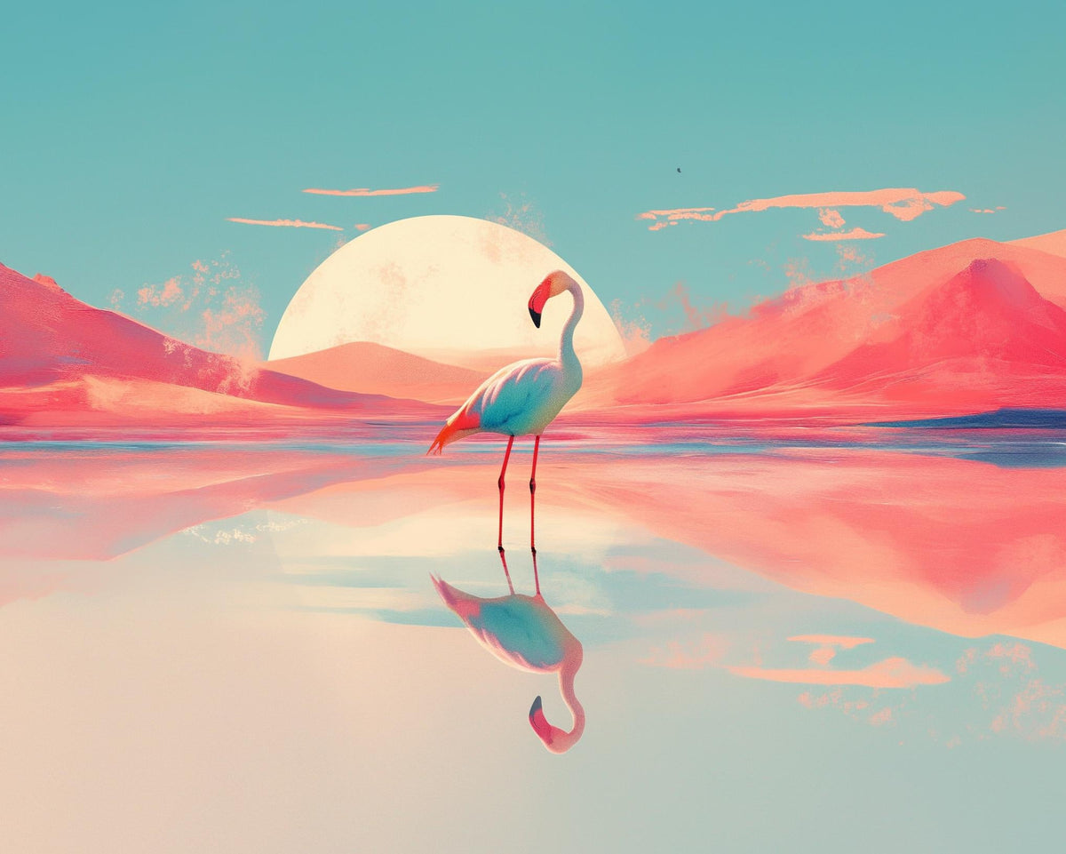 Papier peint flamant rose et soleil collage
