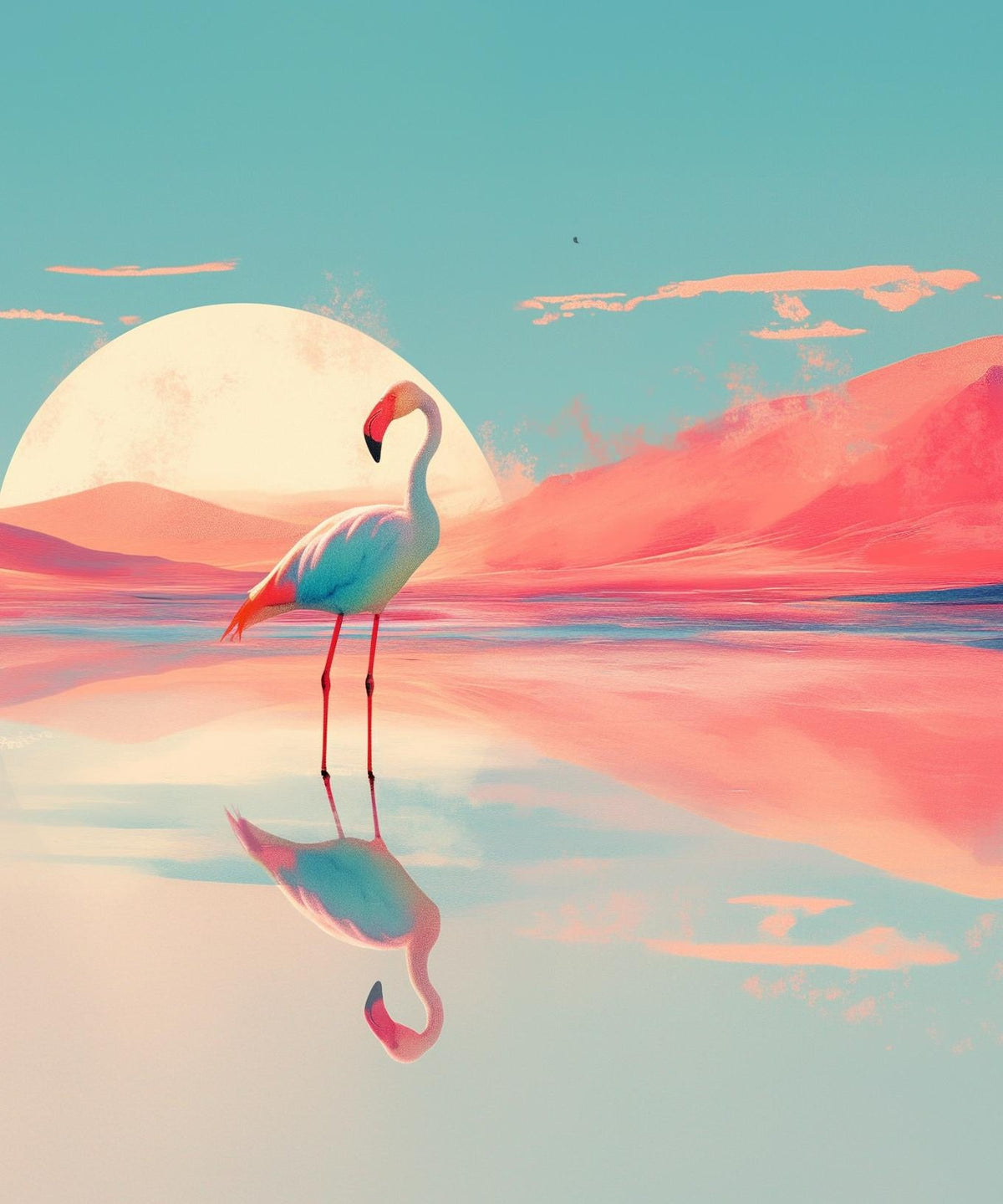 Papier peint flamant rose et soleil collage