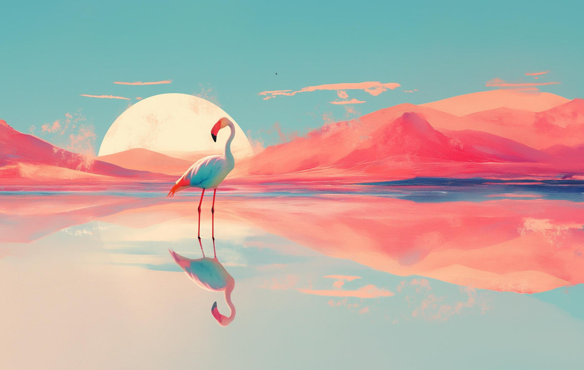 Papier peint flamant rose et soleil collage