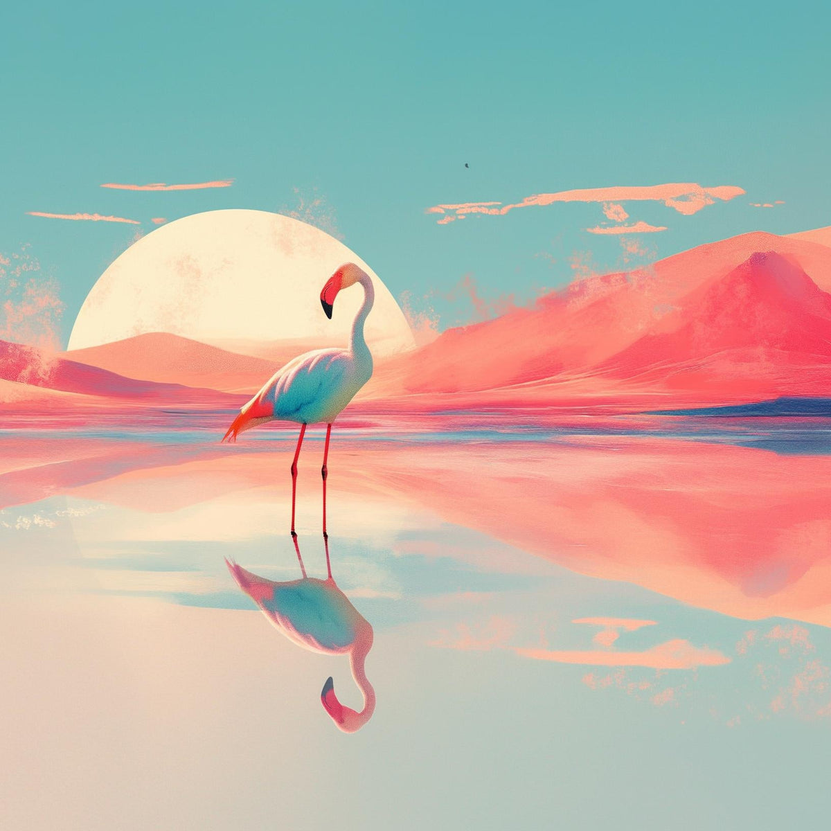 Papier peint flamant rose et soleil collage