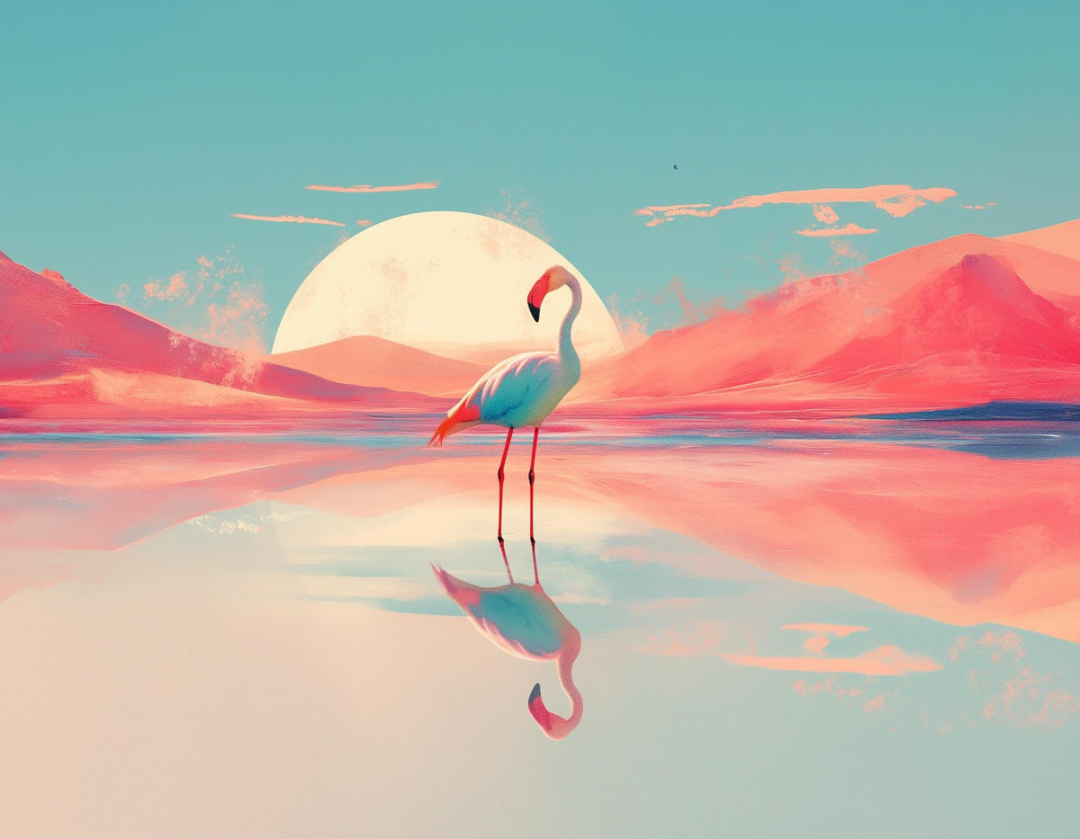 Papier peint flamant rose et soleil collage
