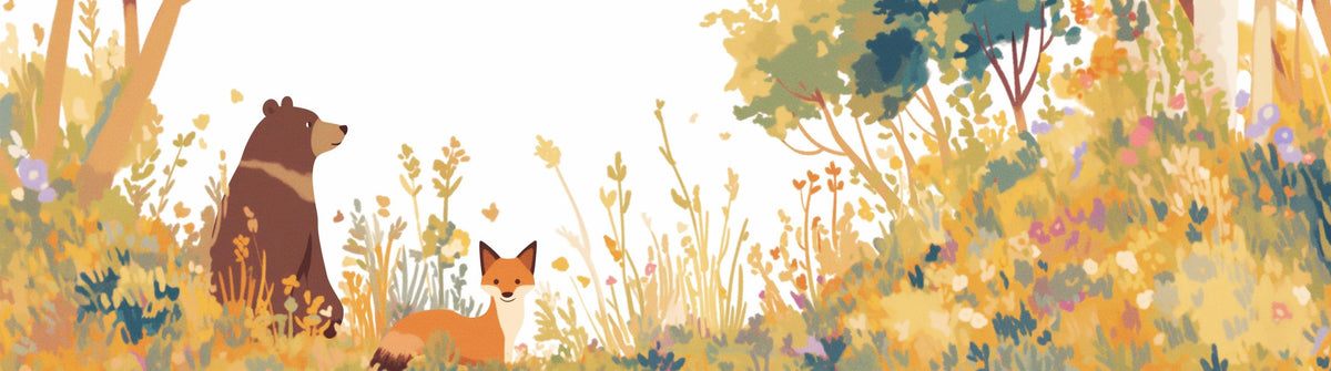 Papier peint forêt ours et renard enfant