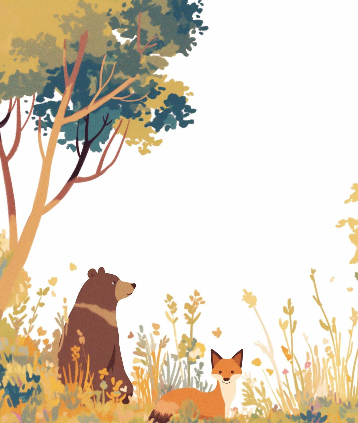 Papier peint forêt ours et renard enfant