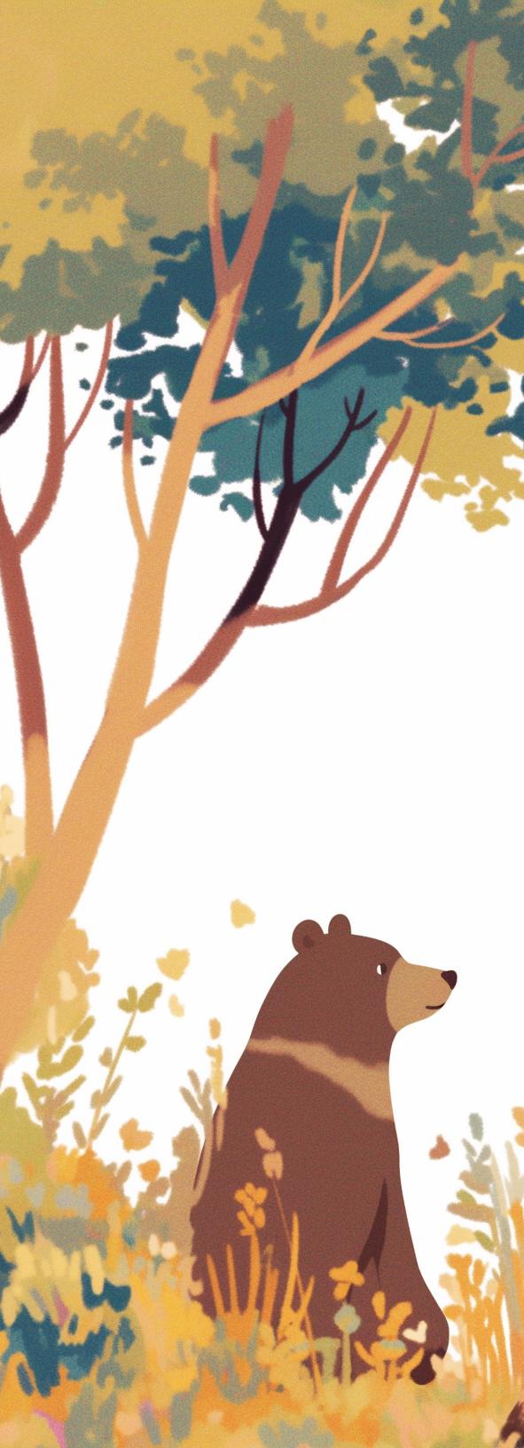 Papier peint forêt ours et renard enfant