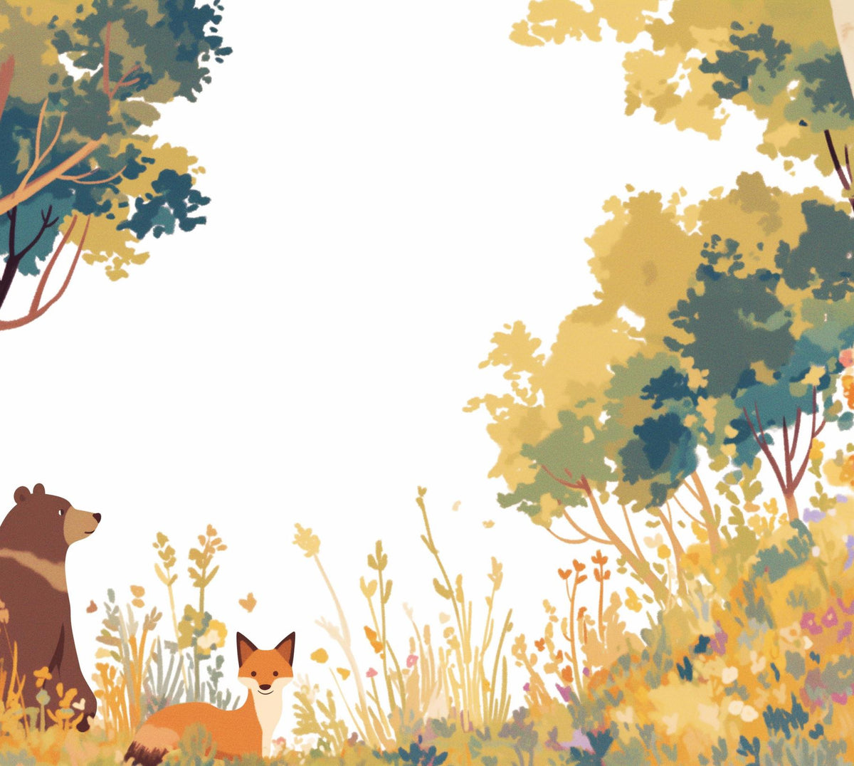 Papier peint forêt ours et renard enfant
