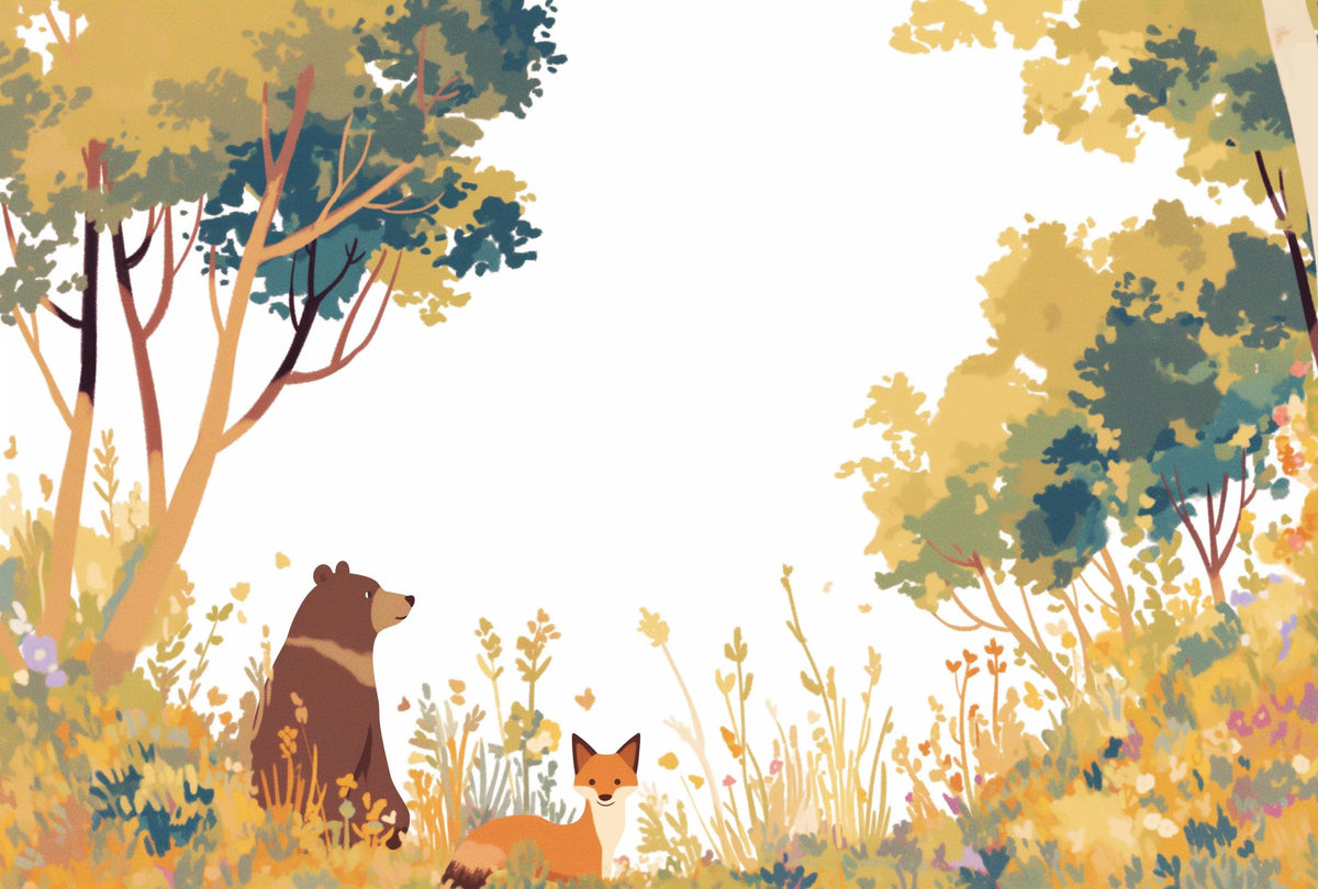 Papier peint forêt ours et renard enfant