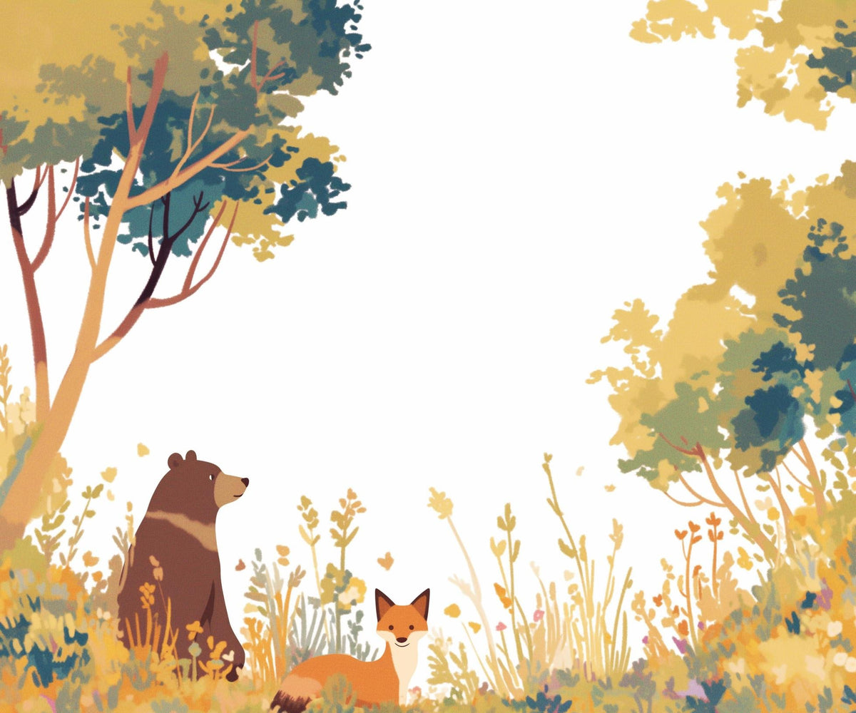 Papier peint forêt ours et renard enfant