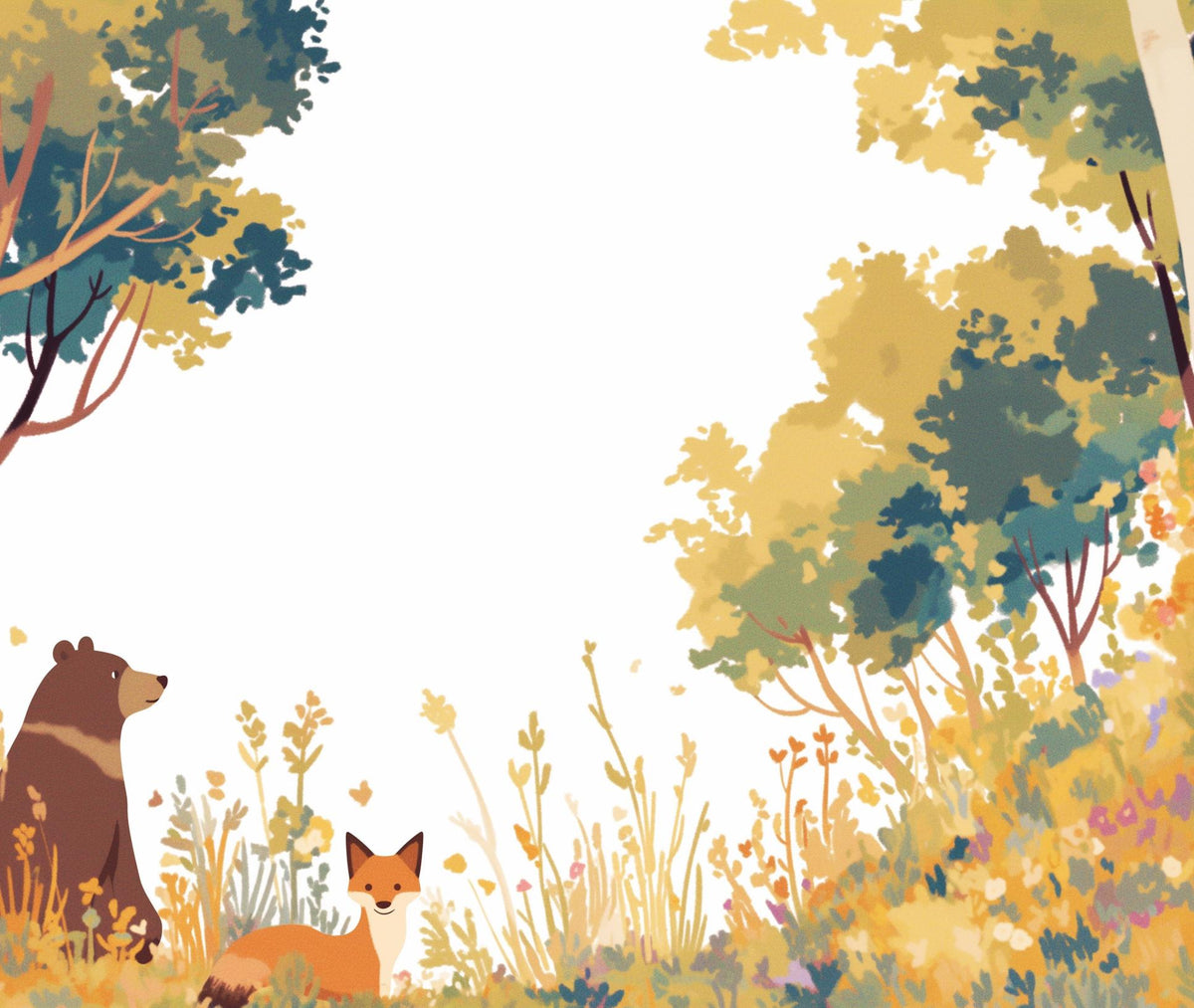 Papier peint forêt ours et renard enfant