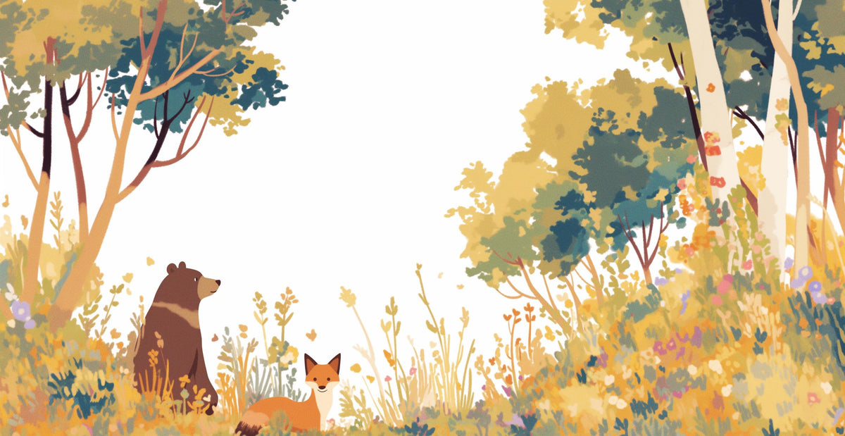 Papier peint forêt ours et renard enfant