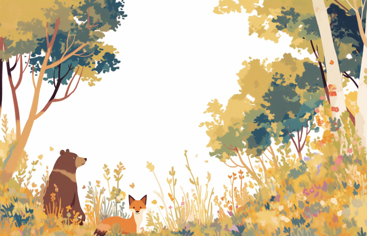 Papier peint forêt ours et renard enfant
