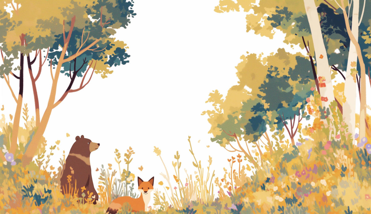 Papier peint forêt ours et renard enfant