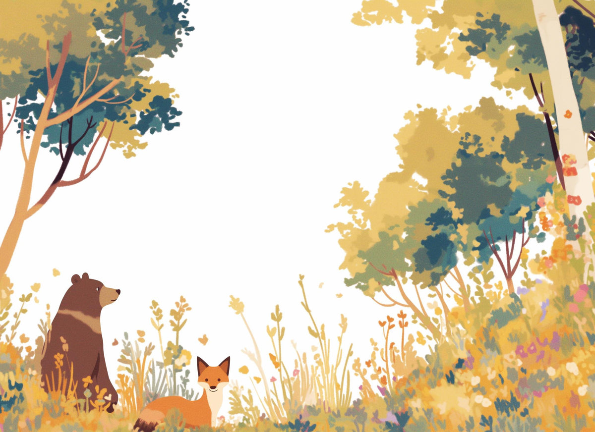 Papier peint forêt ours et renard enfant