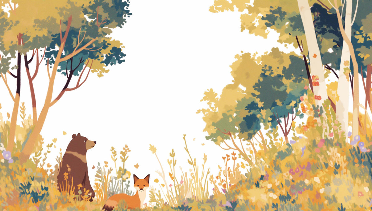 Papier peint forêt ours et renard enfant