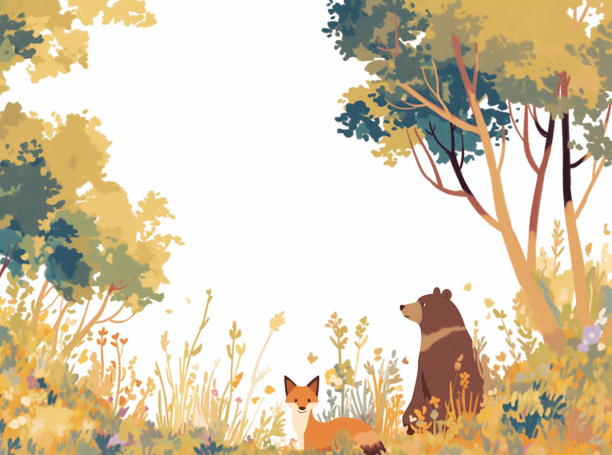 Papier peint forêt ours et renard enfant