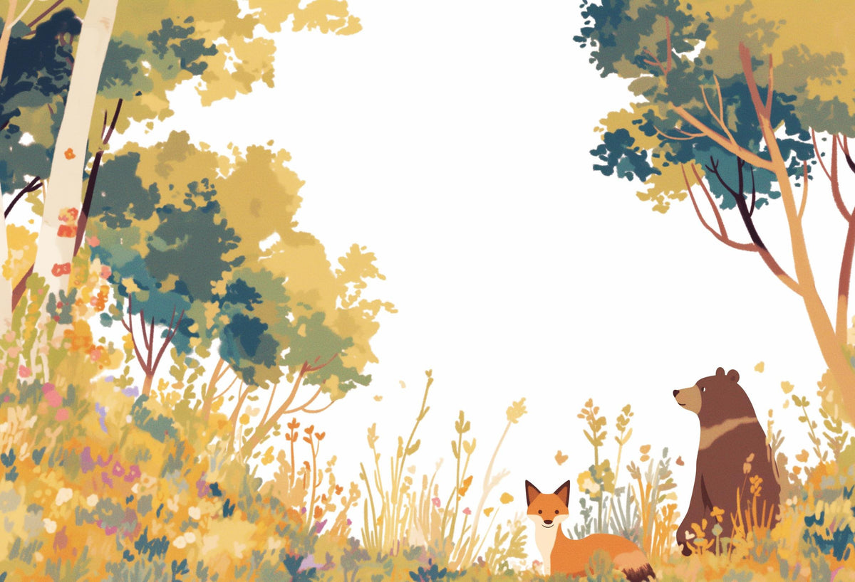 Papier peint forêt ours et renard enfant